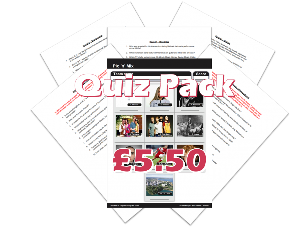 Quiz Pack example £5.50