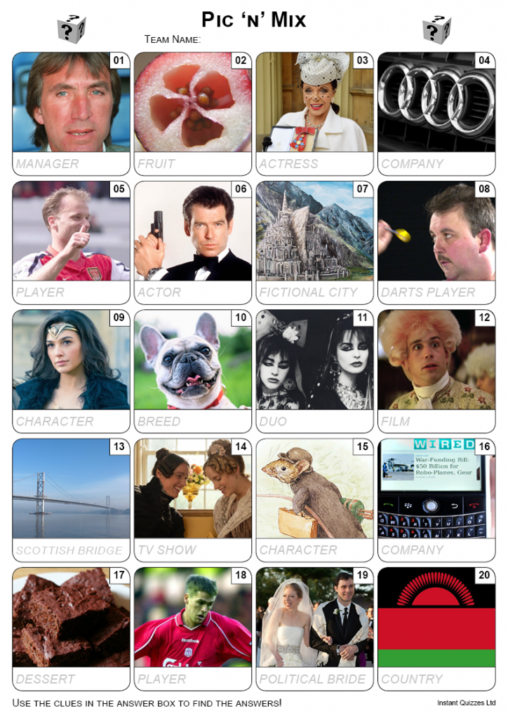 Free Quizzes, Table Quiz Picture Round
